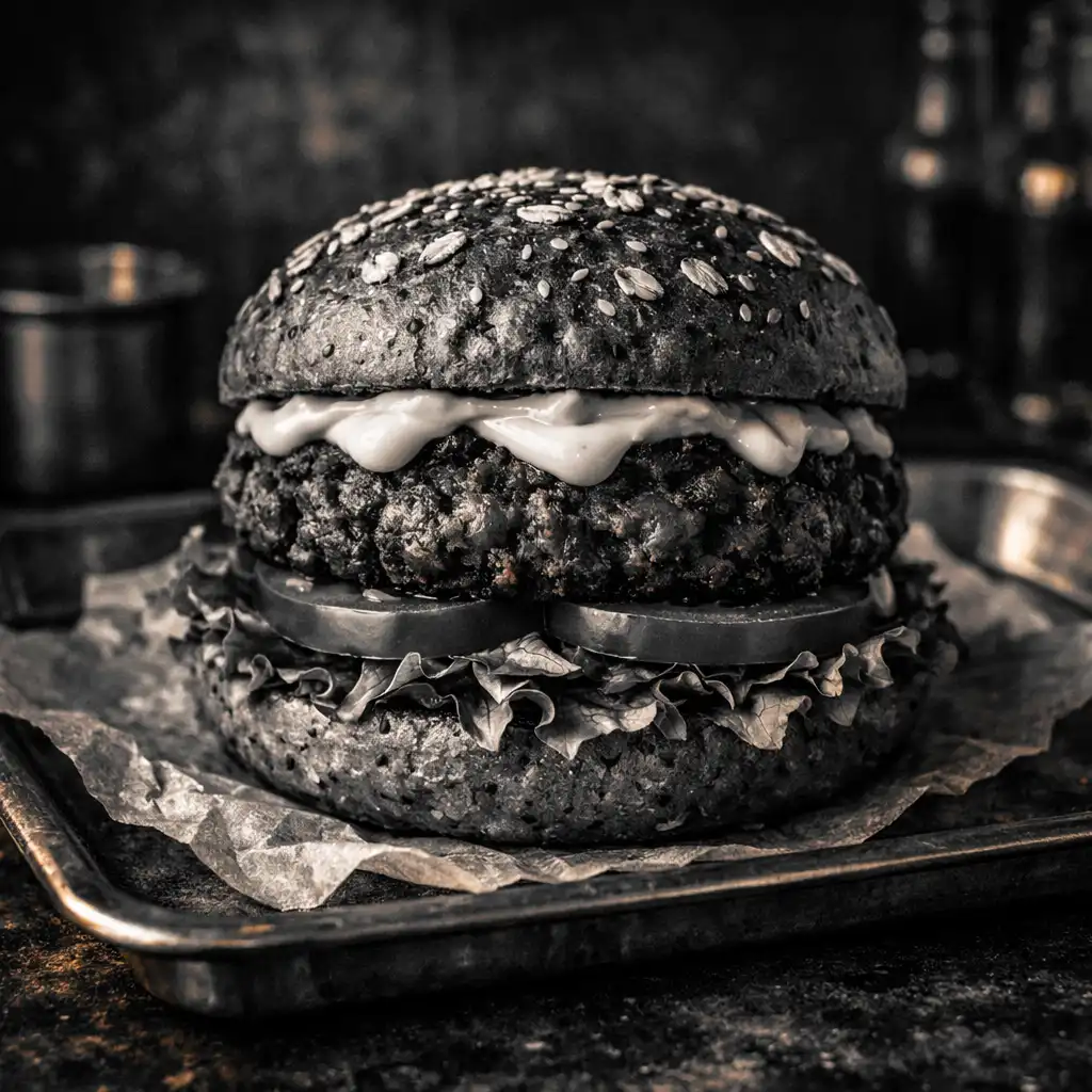 Vegán burger házi bab- és gombapogácsával, friss zöldségekkel